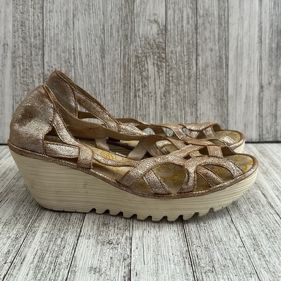 Fly London Yadify Gold Cut Out Leather
Platform Wedge Sandal - Picture 4 of 10